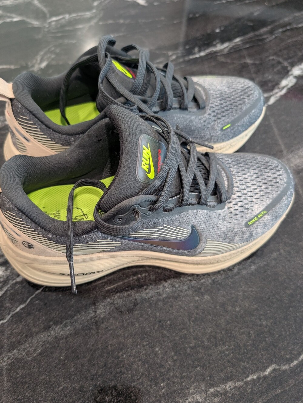 Nike Gray, Blue and Black Running Sneakers with Neon Green Details Mens